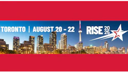 Toronto skyline at night with CN Tower, city buildings lit up for RISE 2025 conference