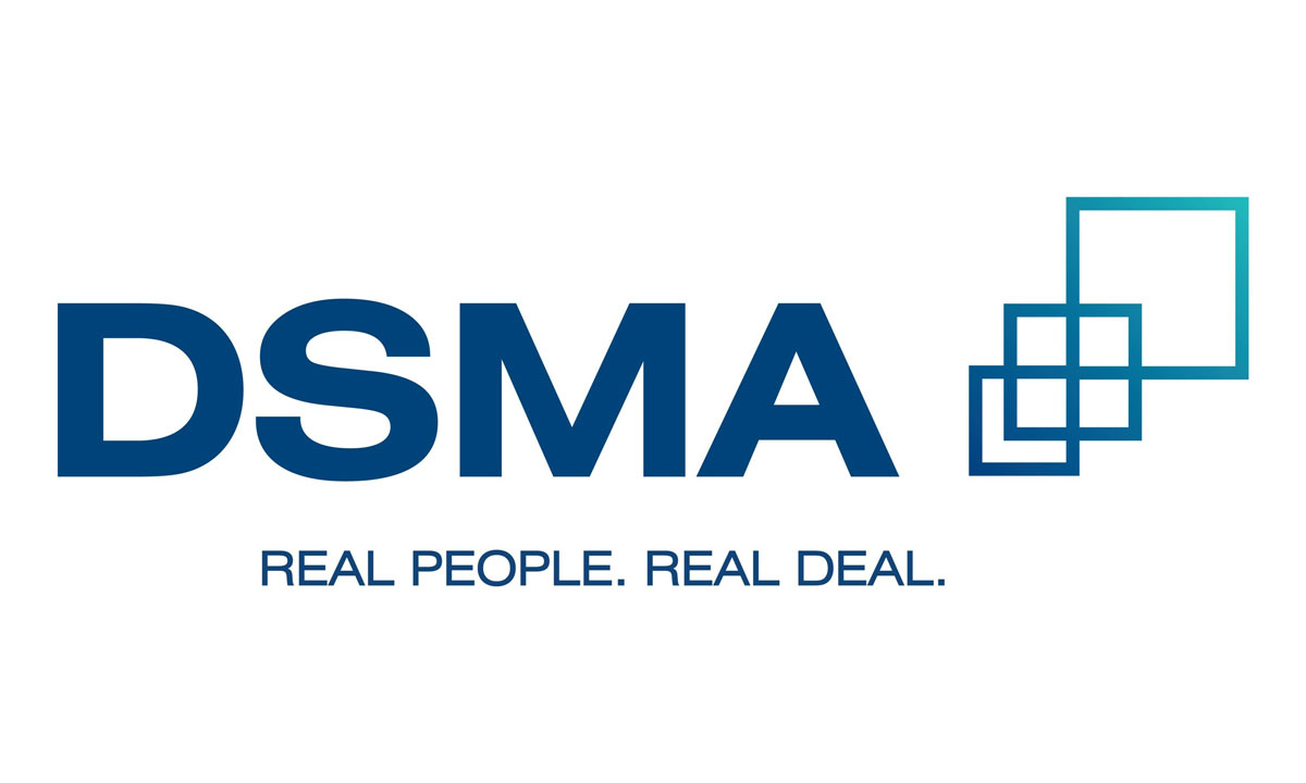 DSMA corporate logo with blue typography and interconnected square graphic