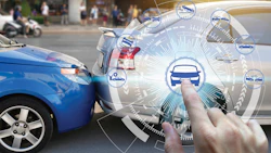 Digital automotive safety interface with interactive vehicle diagnostics and protection icons