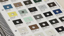 Metallic color swatch reference guide with coded color samples in various shades
