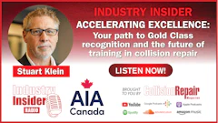 Industry Insider Radio podcast promo about collision repair training with podcast platform icons