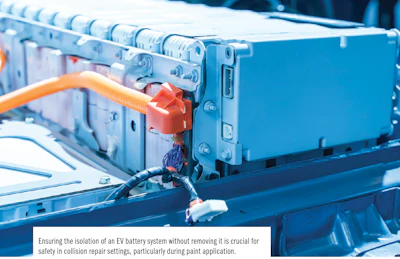 EV battery system with safety isolation connectors during automotive repair