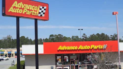 Advance Auto Parts store exterior with red signage and parking lot