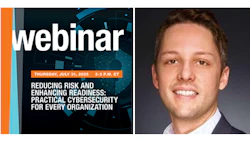Cybersecurity webinar announcement with event details and speaker headshot
