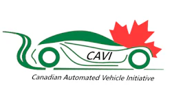 CAVI logo: Green car silhouette with maple leaf, representing Canadian automated vehicle technology