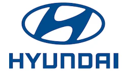 Hyundai corporate logo in blue, featuring stylized oval and letter H design