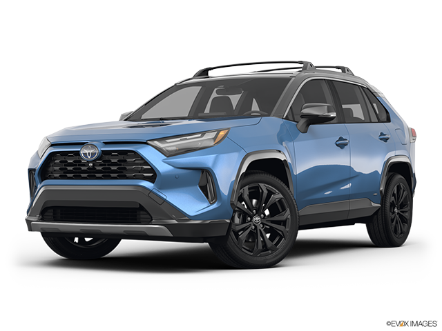 Blue Toyota SUV with black wheels on white background