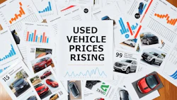 Used vehicle market analysis with price charts, car photos, and rising price trend graph