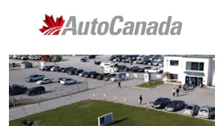 Auto Canada logo with red maple leaf above dealership parking lot