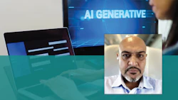 Computer screen showing AI Generative text with professional workspace background