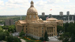 Alberta Legislature Building in Edmonton, golden sandstone architecture with dome