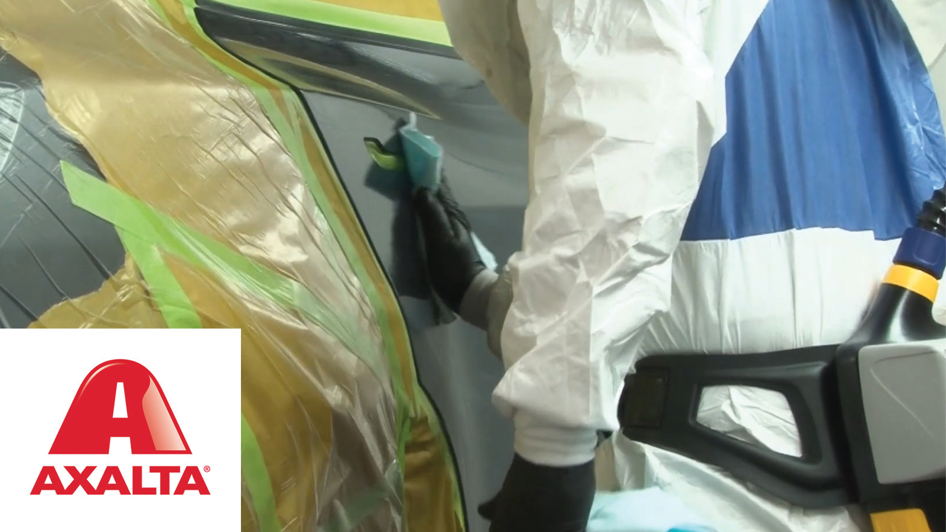 Axalta logo with automotive painting or coating process in background