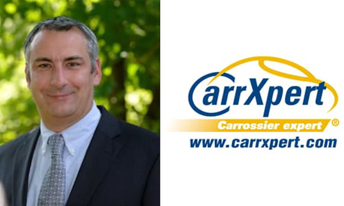 CarrXpert automotive repair logo with blue and yellow color scheme
