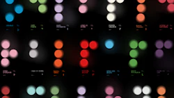 Abstract data visualization with colorful blurred circles and text labels