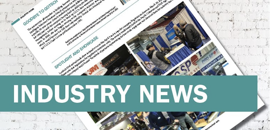 Industry news publication spread with multiple photographic sections and text