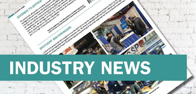 Industry news publication spread with multiple photographic sections and text