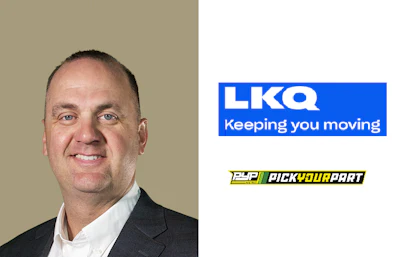 LKQ corporate logo with blue background and 'Keeping you moving' tagline