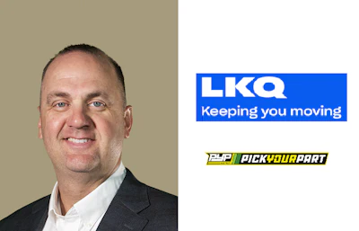 LKQ corporate logo with blue background and 'Keeping you moving' tagline
