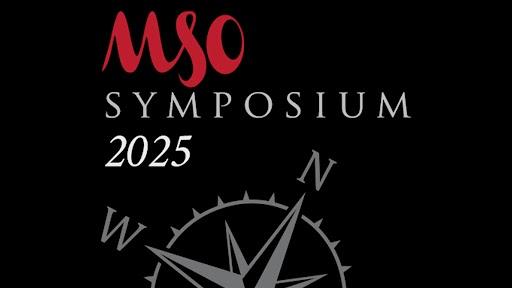 MSO Symposium 2025 logo with compass graphic on black background