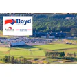 Boyd Group logo with aerial view of automotive facility and surrounding landscape