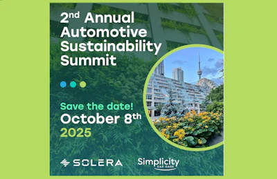 Green promotional graphic for 2nd Annual Automotive Sustainability Summit on October 8th, 2025