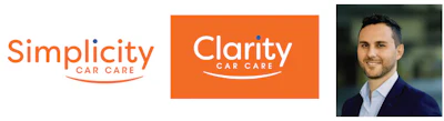 Simplicity Car Care logo in orange and white with company representative