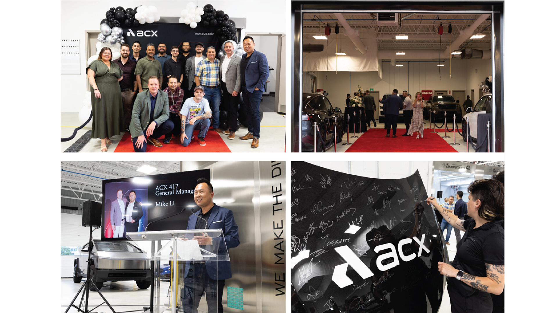 ACX corporate event collage featuring team photos, red carpet, and logo displays
