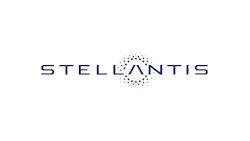Stellantis corporate logo with blue text and circular dot pattern