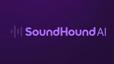 SoundHound AI logo: Purple text with sound wave graphic