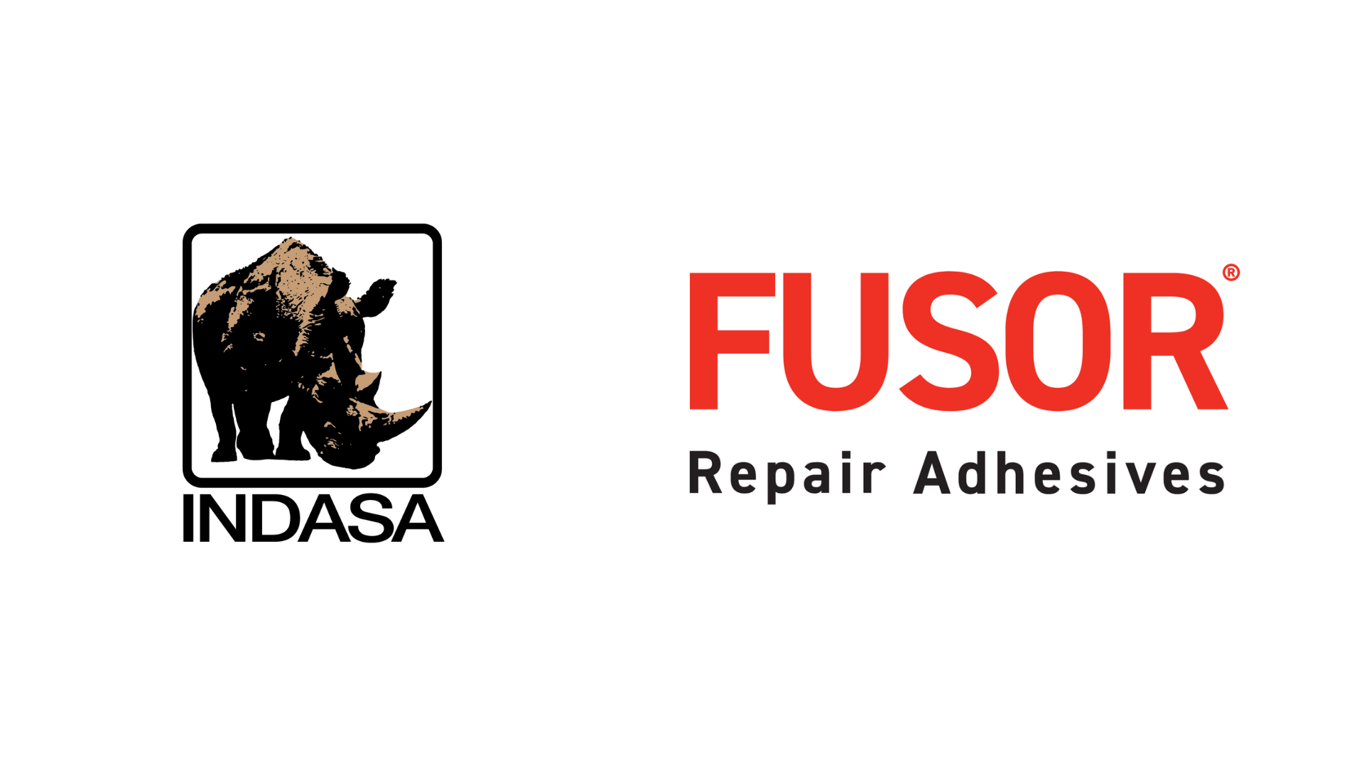Indasa rhino logo and Fusor Repair Adhesives brand logos