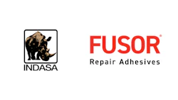 Indasa rhino logo and Fusor Repair Adhesives brand logos