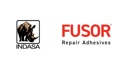 Indasa rhino logo and Fusor Repair Adhesives brand logos