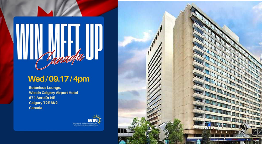 WIN Meet Up Canada event poster with Canadian flag, Westin Calgary Airport Hotel details