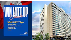 WIN Meet Up Canada event poster with Canadian flag, Westin Calgary Airport Hotel details