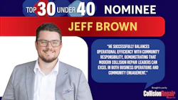 Jeff Brown, Top 30 Under 40 nominee in Collision Repair industry, wearing glasses and gray blazer