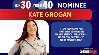 Kate Grogan, Top 30 Under 40 nominee in work shirt, smiling