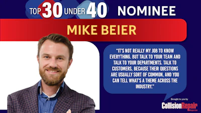 Mike Beier, Top 30 Under 40 nominee in professional attire with industry quote