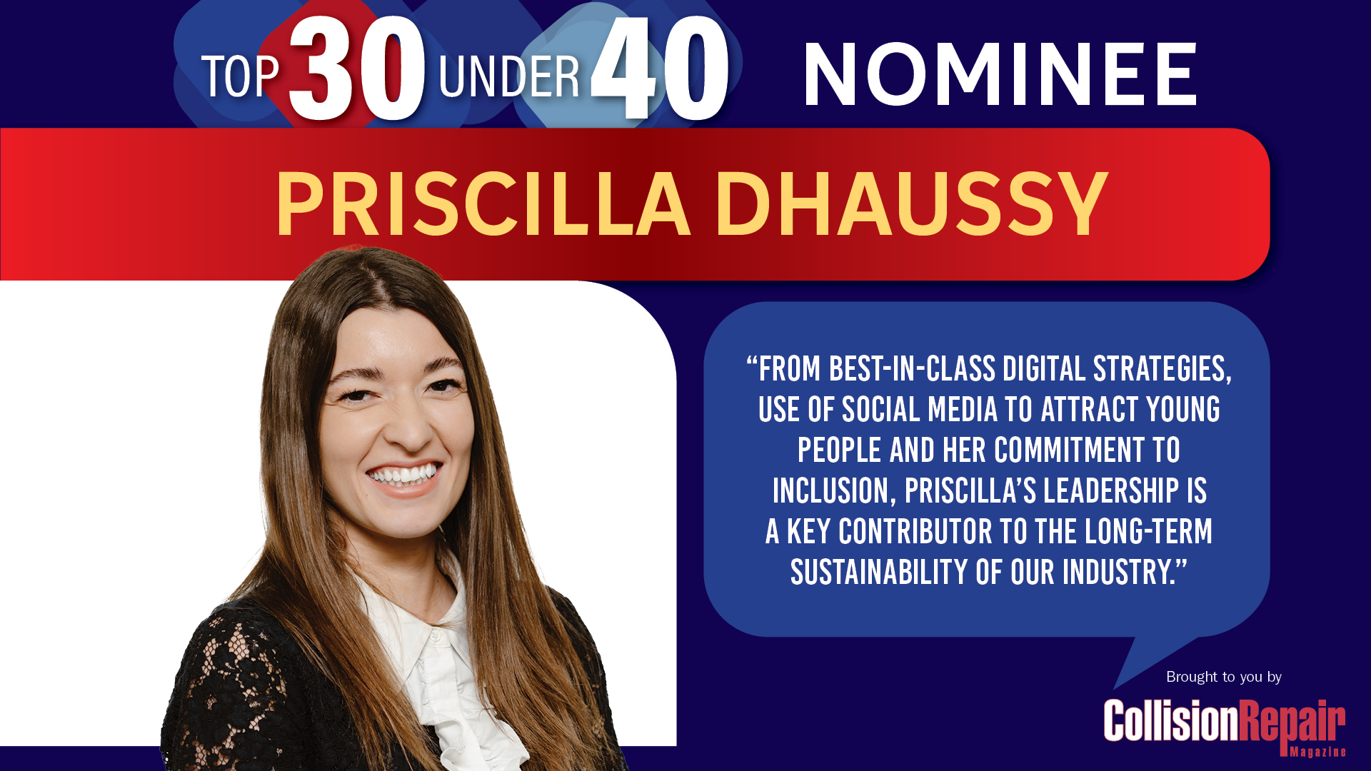 Top 30 Under 40 nominee Priscilla Dhaussy in professional attire