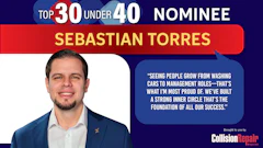 Sebastian Torres, Top 30 Under 40 nominee in blue and red professional graphic