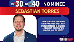Sebastian Torres, Top 30 Under 40 nominee in blue and red professional graphic