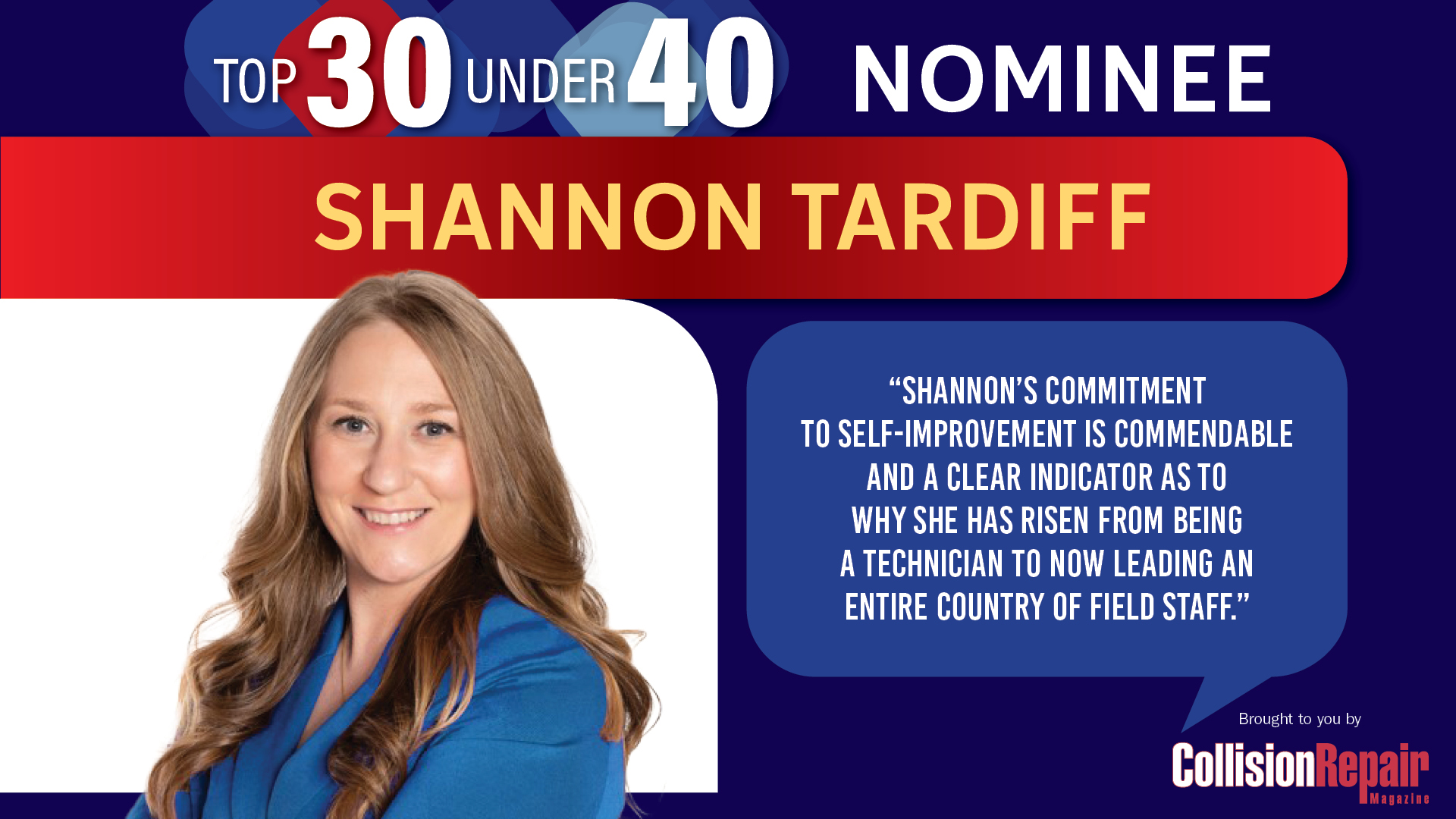 Shannon Tardiff, Top 30 Under 40 Nominee in blue professional attire