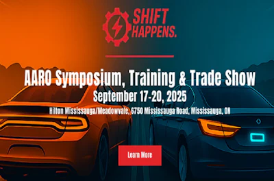 AARO Symposium event poster with automotive silhouettes and event details