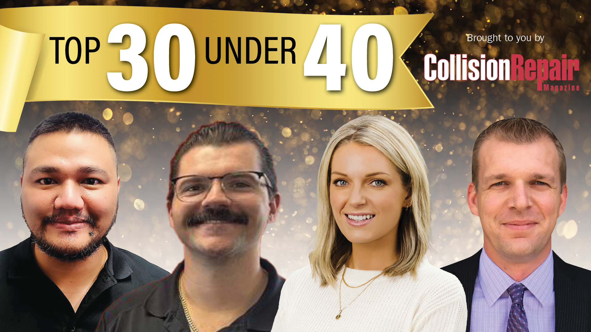 Top 30 Under 40 award featuring four professionals against golden bokeh background