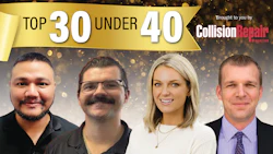 Top 30 Under 40 award featuring four professionals against golden bokeh background