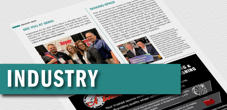 Industry magazine spread featuring professional group photos and text sections