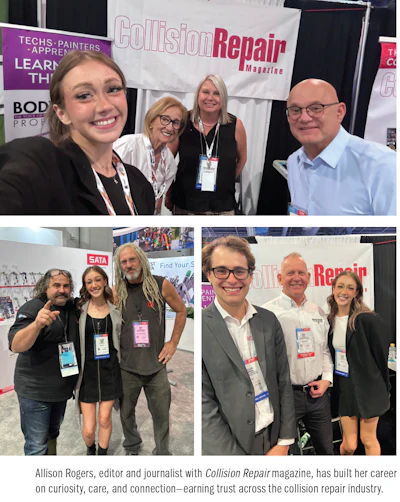 Collision Repair Magazine trade show booth with industry professionals