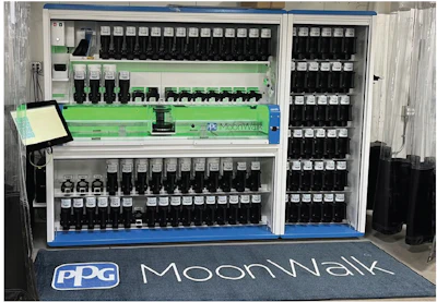 PPG MoonWalk automated paint mixing system with multiple color dispensers