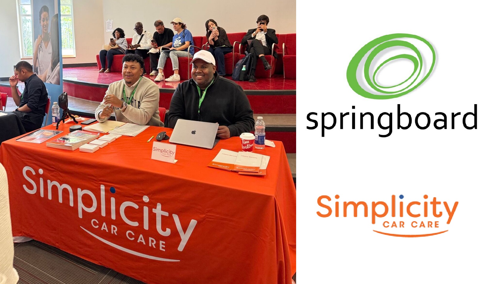 Simplicity Car Care booth with branded orange tablecloth at conference event