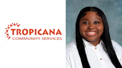 Tropicana Community Services logo in bright red with smiling professional in white shirt