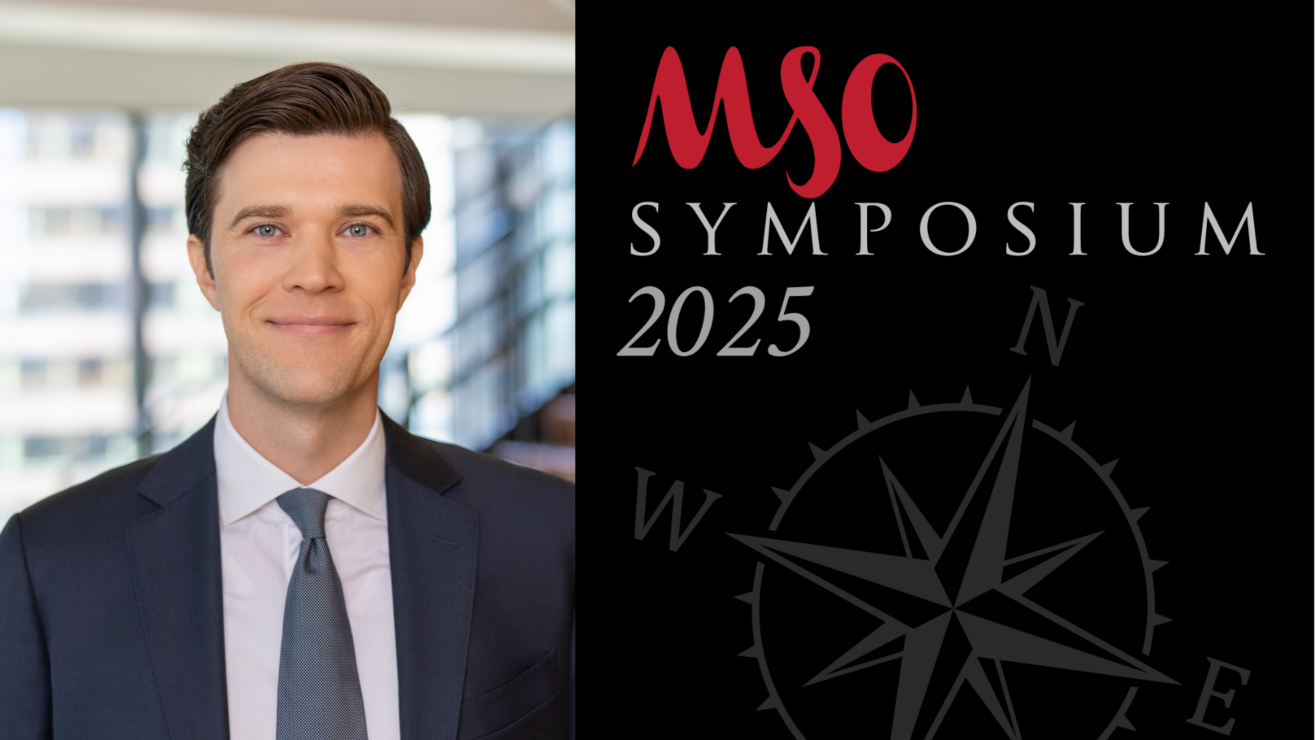 MSO Symposium 2025 logo with compass graphic on black background